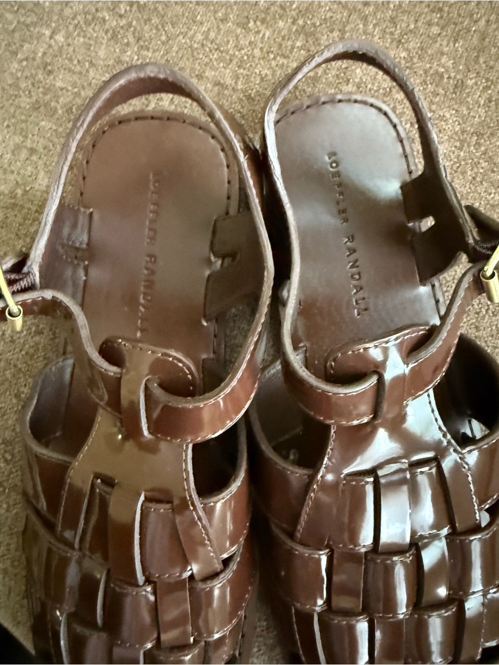 Loeffler Randall Brown Patent Leather Woven Fisherman Sandal - Picture 3 of 6